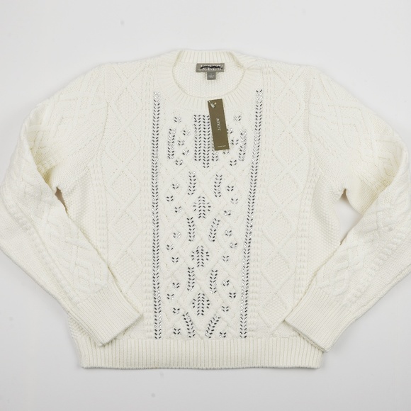 New JCREW Size S Cable-Knit Crewneck Sweater with Crystals in Ivory - Picture 4 of 6